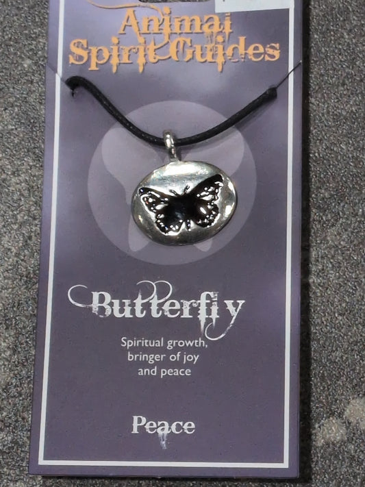 Spirit Animal Guides Butterfly Pewter Pendant w/ Leather cord