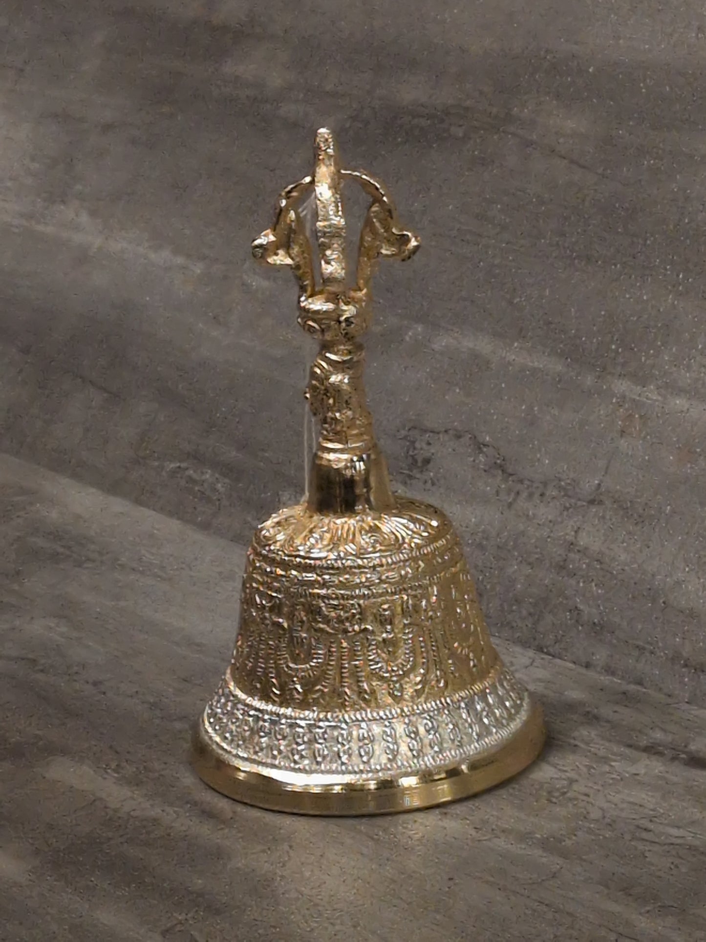 6" Gold Colored Brass Offering Bell w/ Silver Accent Band