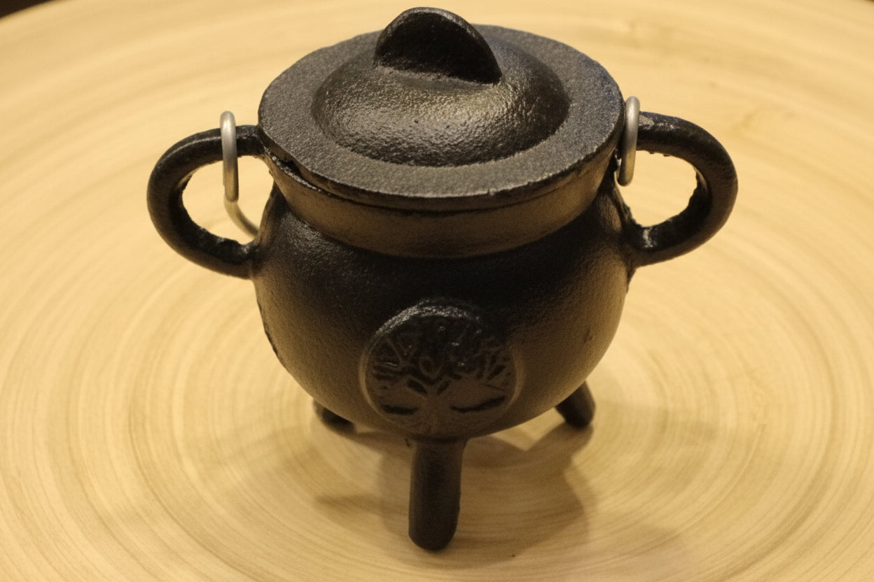 Black Cast Iron Cauldron w/ Tree of Life emblem