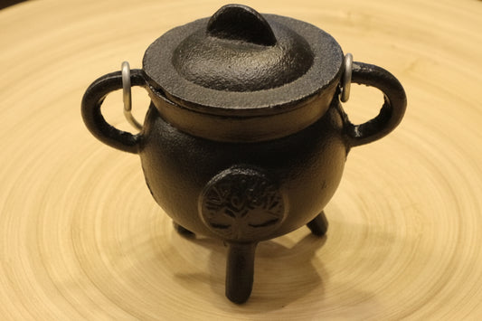 Black Cast Iron Cauldron w/ Tree of Life emblem