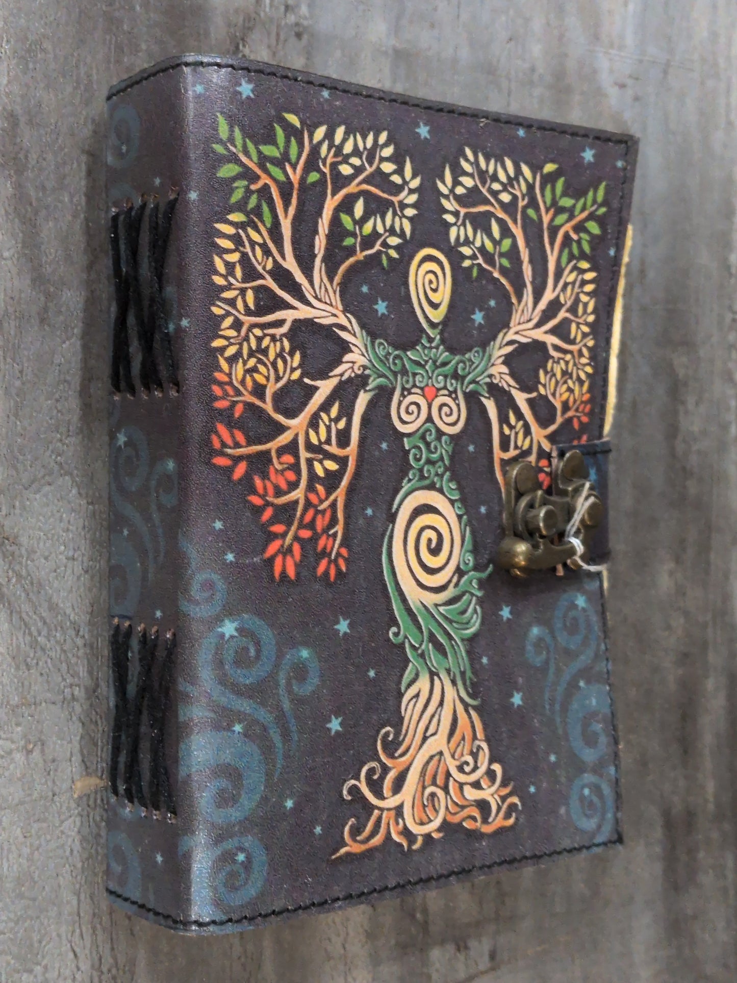 Colorful Tree Goddess Leather Journal 5x7