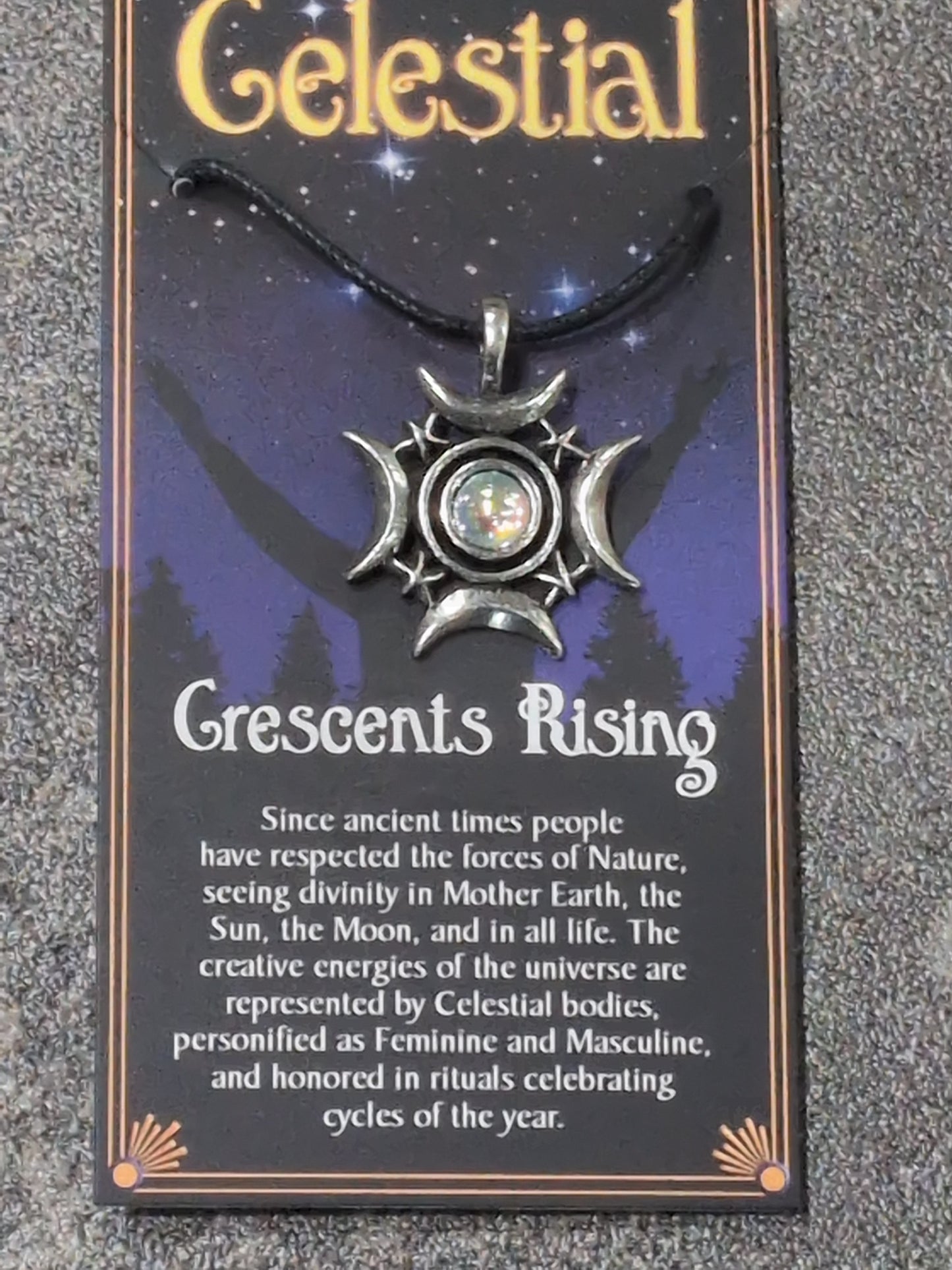 Celestial Collection Crescents Rising Pewter Pendant w/ Leather cord