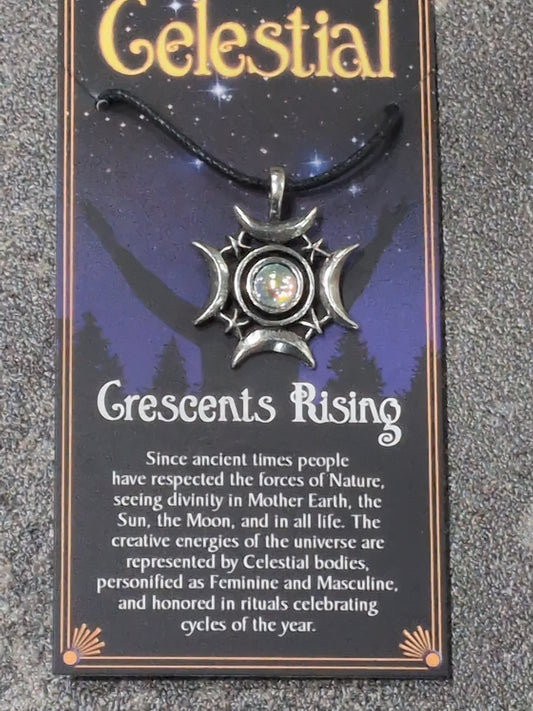 Celestial Collection Crescents Rising Pewter Pendant w/ Leather cord