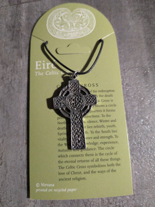 Medium Celtic Cross Pewter Pendant w/ Leather cord
