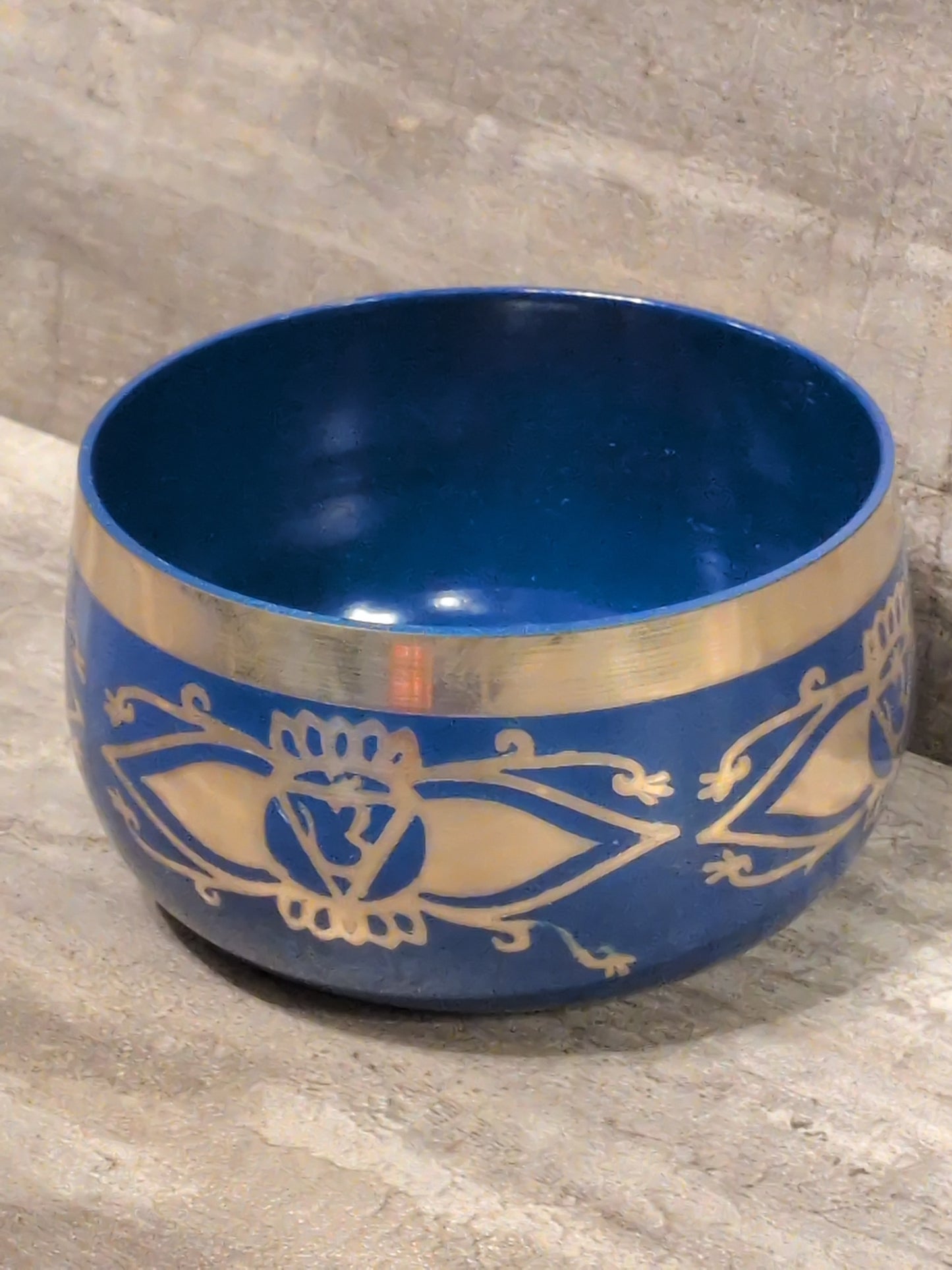 4" Anja (Third Eye Chakra) Dark Blue Painted Brass Tibetan Singing Bowl w/ striker