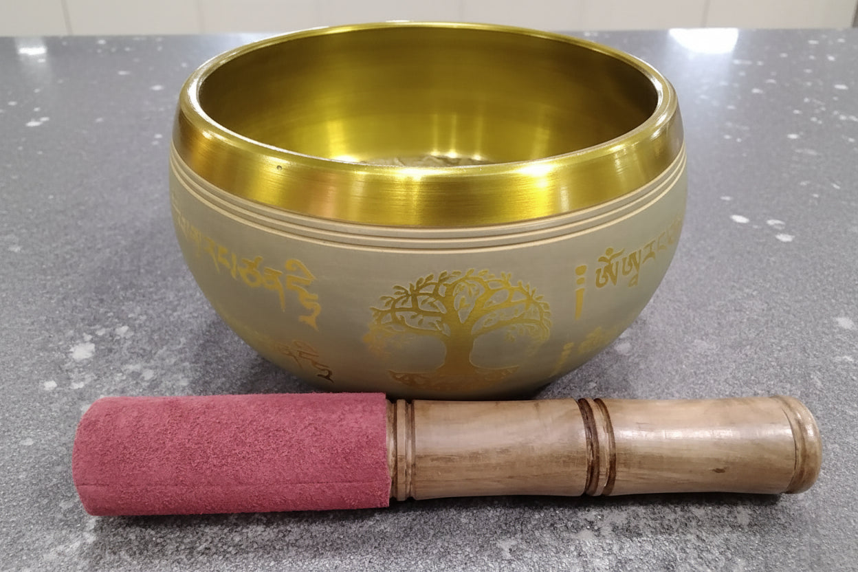 Golden Aluminum Tree of Life with Buddha inlay inside 5" D