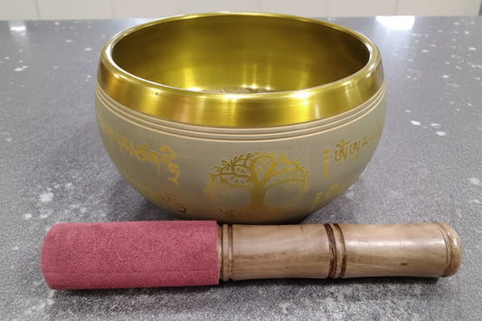 Golden Aluminum Tree of Life with Buddha inlay inside 5" D