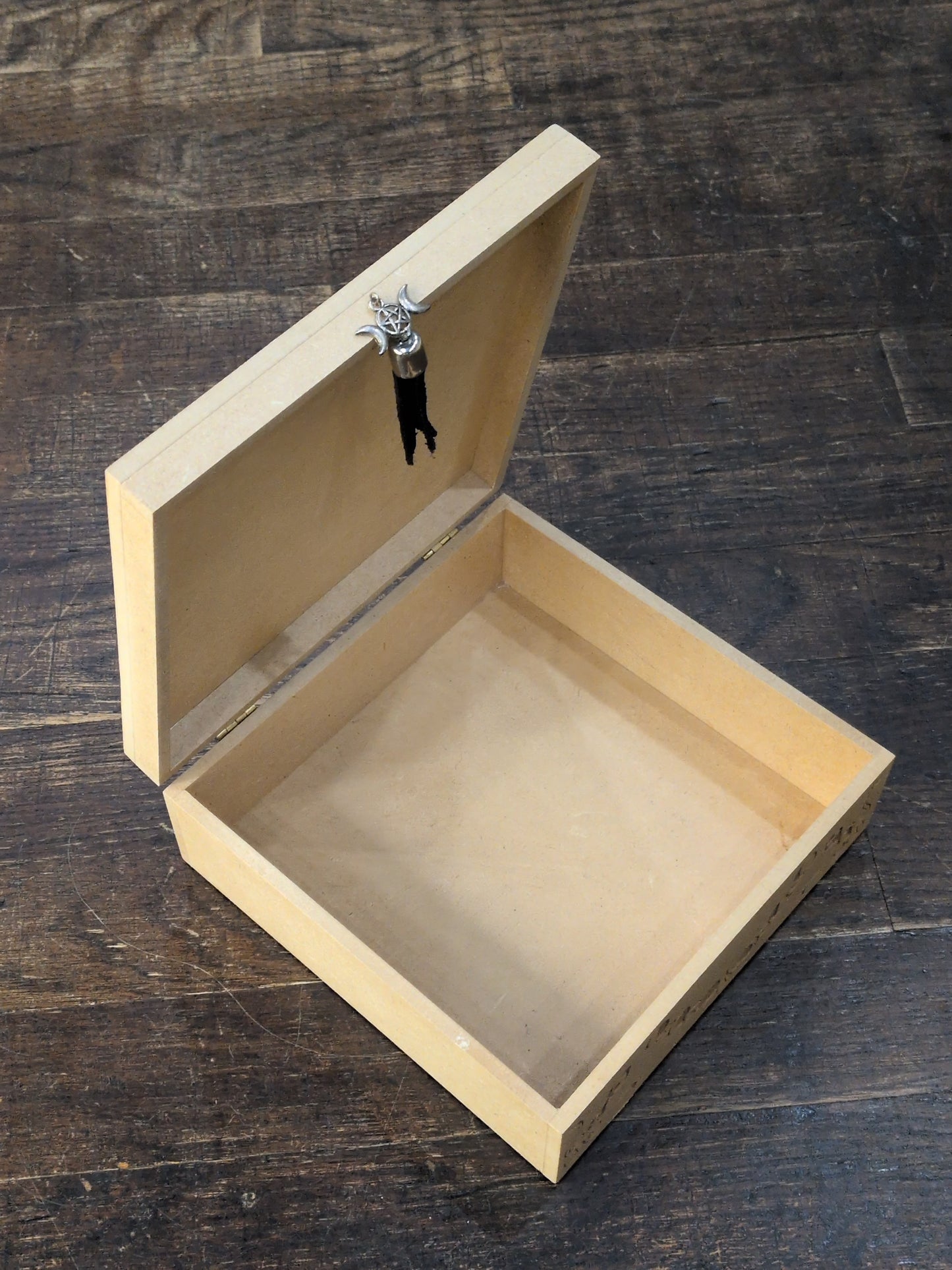 Square machine carved Goddess & Moons MDF wood box