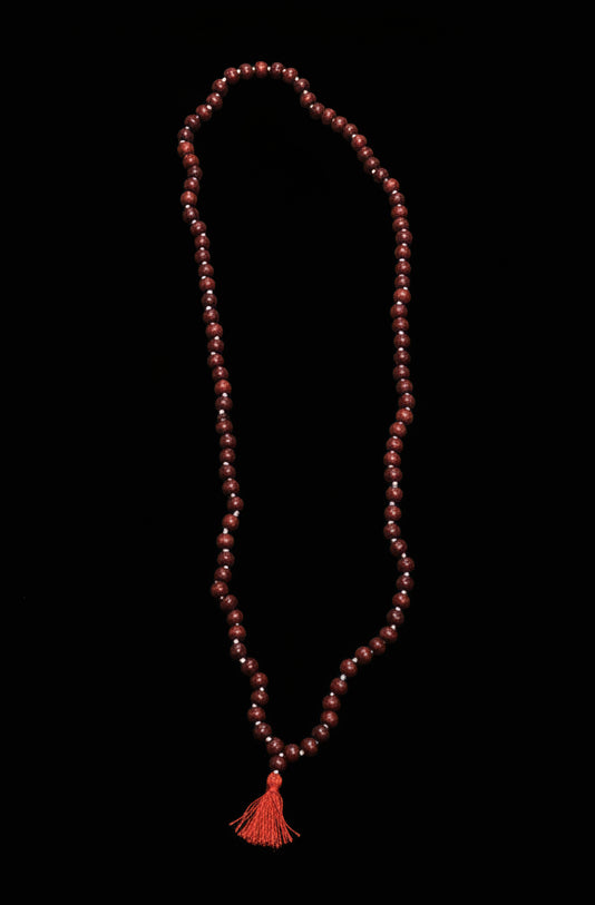 Red/White Tassel Rosewood Knotted String Mala