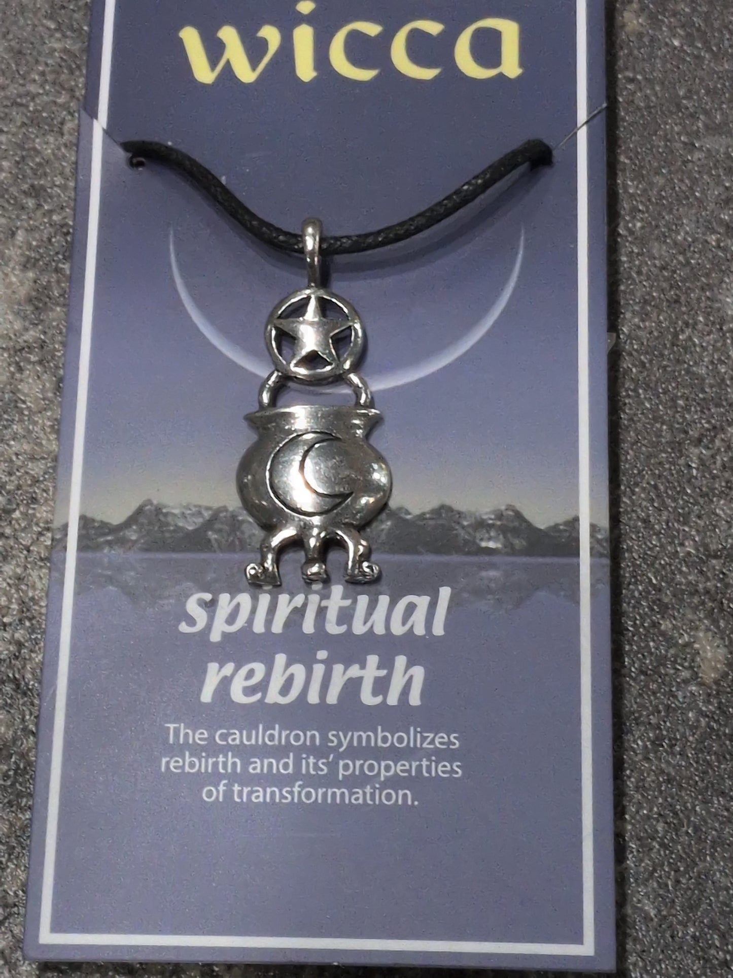 Wicca- Spiritual Rebirth Pewter Pendant w/ Leather cord