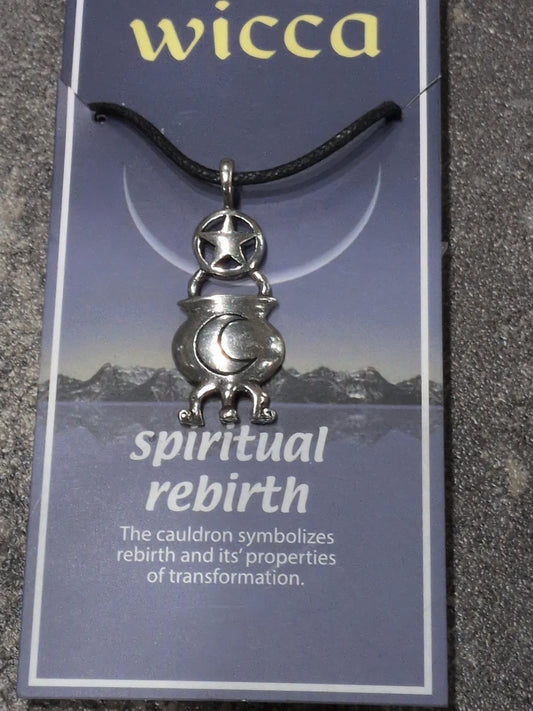 Wicca- Spiritual Rebirth Pewter Pendant w/ Leather cord